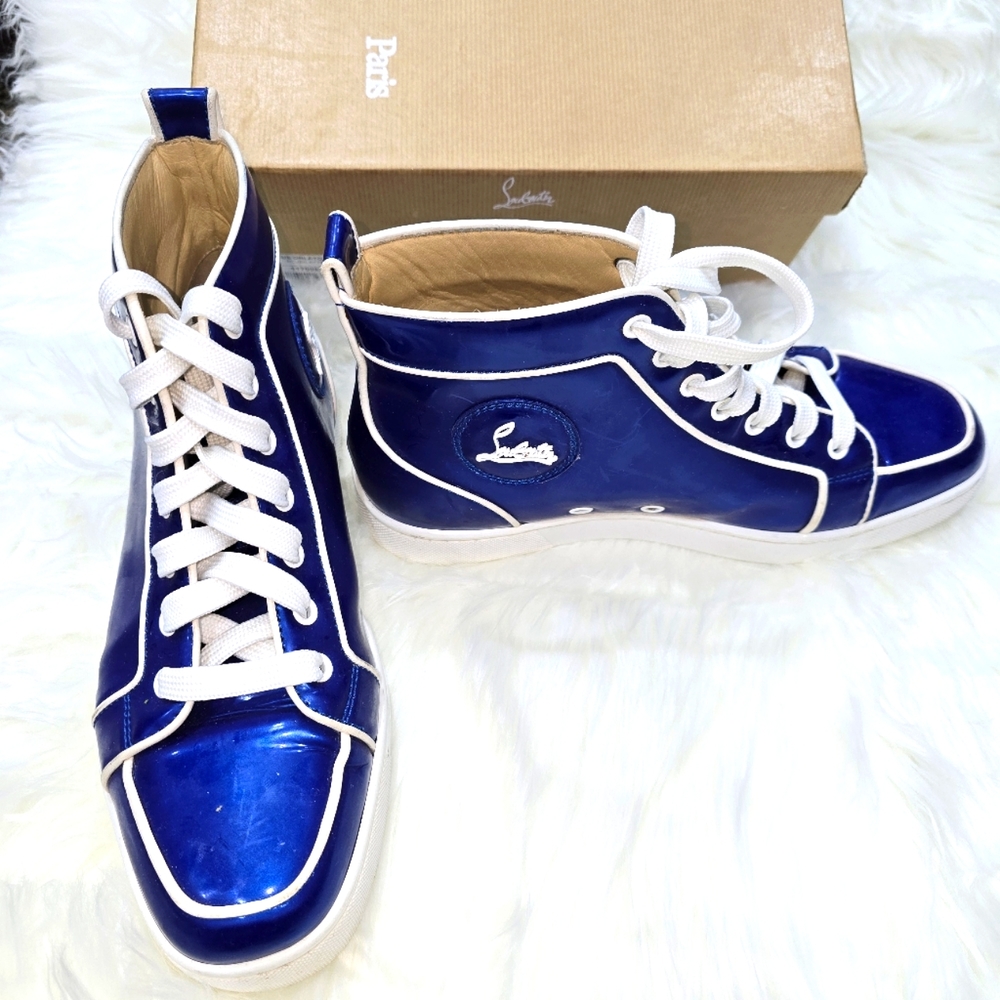 Christian Louboutin Royal Blue patent leather High Top sneakers. (Authentic)